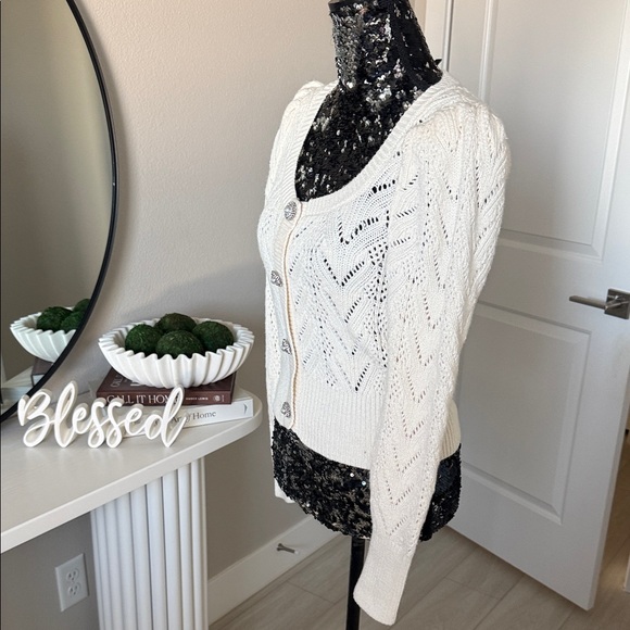 Express Cream Knit Sweater with Button Detail - Picture 5 of 8